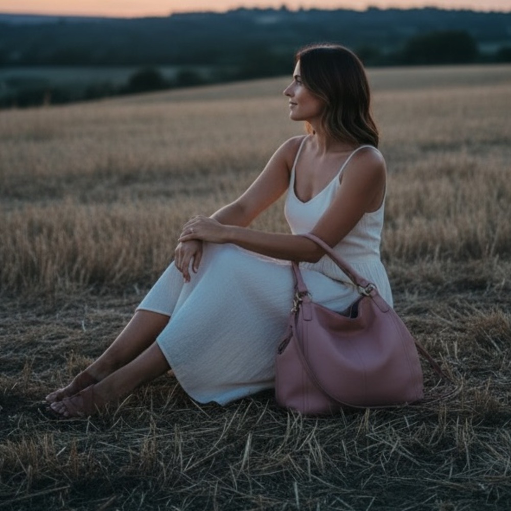 Gili Pink Leather Hobo Handbag Crossbody